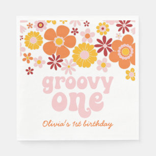Groovy One Retro Floral 1. Geburtstag Servietten