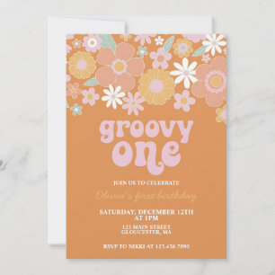 Groovy One Retro Floral Erster Geburtstag Einladung