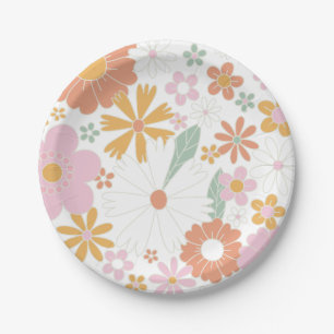 Groovy One Retro Floral Geburtstag Papier Teller