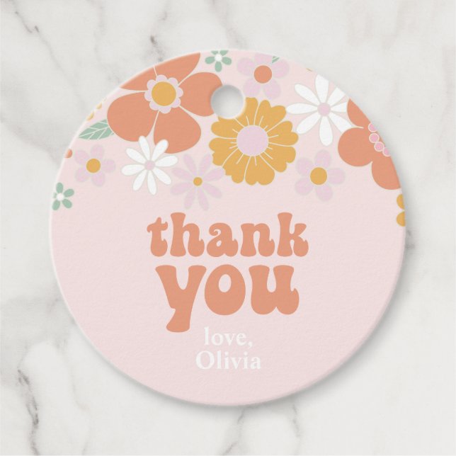 Groovy One Retro Floral vielen Dank Geschenkanhänger (Vorderseite)