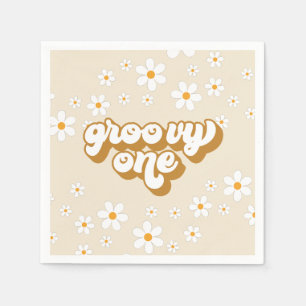 Groovy One Retro Gänseblümchen 1. Geburtstag Serviette