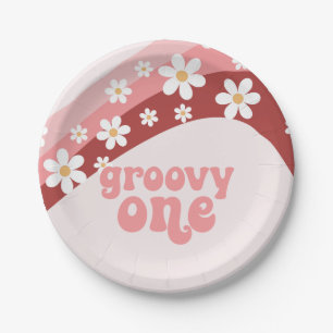 Groovy One Retro Gänseblümchen Boho Blumen erster  Pappteller