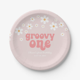 Groovy One Retro Gänseblümchen Boho Blumen erster  Pappteller