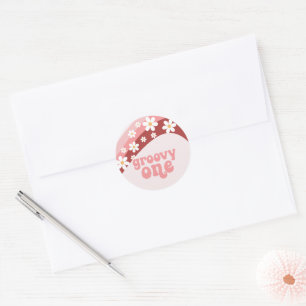Groovy One Retro Gänseblümchen Boho Blumen erster Runder Aufkleber