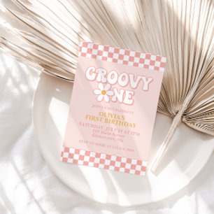 Groovy One Retro Girl Einladung zum Geburtstag