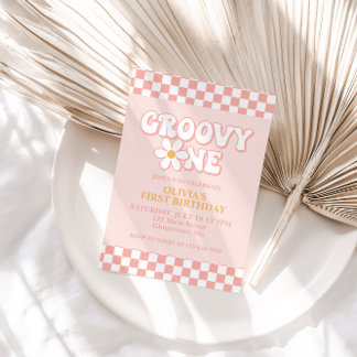 Groovy One Retro Girl Einladung zum Geburtstag