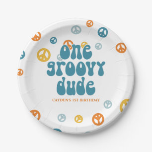 Groovy One Retro-Jungen-Geburtstagspapierplatten Pappteller