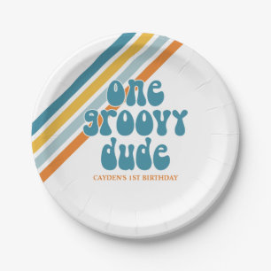 Groovy One Retro-Jungen-Geburtstagspapierplatten Pappteller