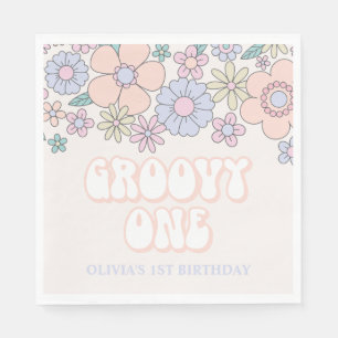 Groovy One Retro Pastell Blumen 1. Geburtstag Serviette