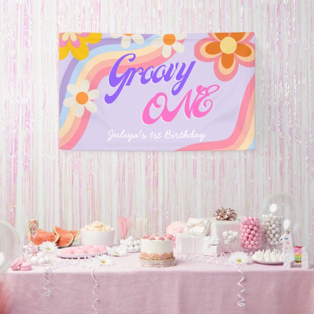 Groovy One Retro Rainbow 1. Geburtstag Banner (Party)