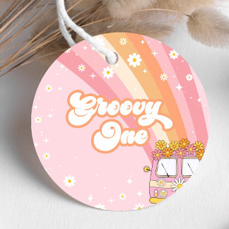 Groovy One Retro Rainbow 1. Geburtstag Geschenkanhänger