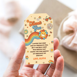 Groovy One Retro Rainbow 1. Geburtstag Party Geschenkanhänger