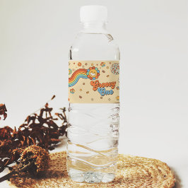 Groovy One Retro Rainbow 1. Geburtstag Party Wasserflaschenetikett