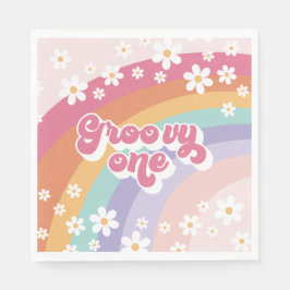 Groovy One Retro Rainbow 1. Geburtstag Serviette