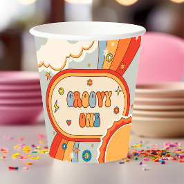 Groovy One Retro Rainbow Birthday Party Pappbecher