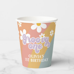 Groovy One Retro Rainbow Paper Cups Pappbecher