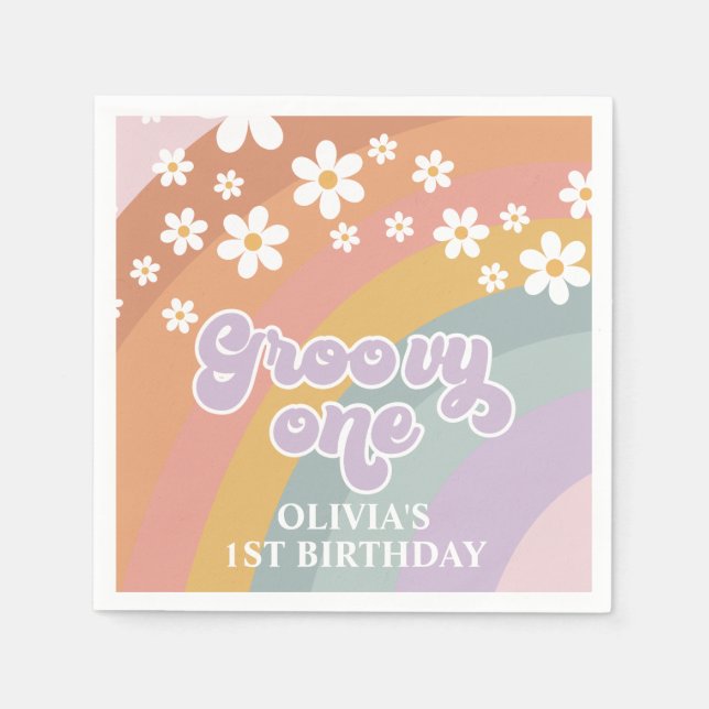 Groovy One Retro Rainbow Serviette (Vorderseite)