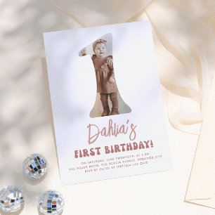 Groovy One Retro Rosa Foto 1. Geburtstag Einladung