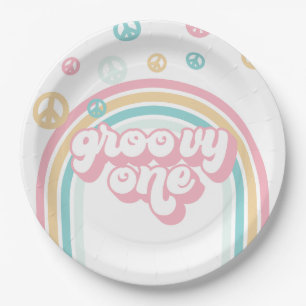 Groovy One Retro Sommer Regenbogen Pappteller