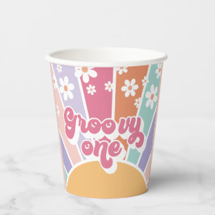 Groovy One Retro Sonnenschein Regenbogen Gänseblüm Pappbecher