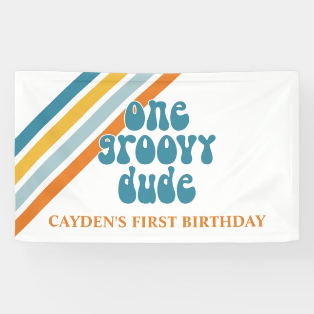 Groovy One Retro Stripes Banner (Horizontal)