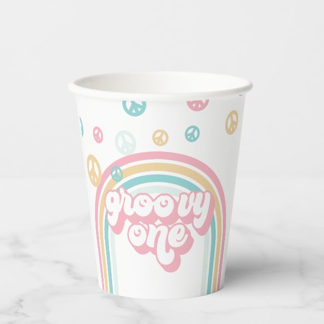 Groovy One Retro Summer Rainbow Pappbecher (Vorderseite)