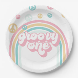 Groovy One Retro Summer Rainbow Pappteller
