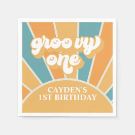 Groovy One Retro Sunshine Boy First Birthday Paper Serviette