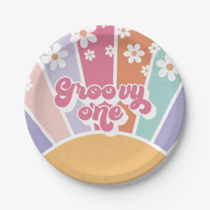 Groovy One Retro Sunshine Rainbow Daisy Pappteller