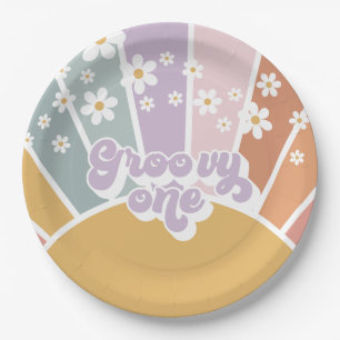 Groovy One Retro Sunshine Rainbow Daisy Pappteller