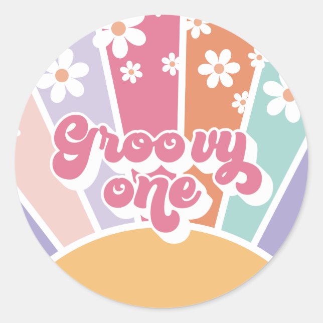 Groovy One Retro Sunshine Rainbow Daisy Runder Aufkleber (Vorderseite)