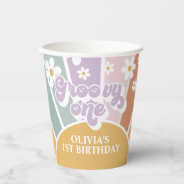 Groovy One Retro Sunshine Rainbow Paper Cups Pappbecher