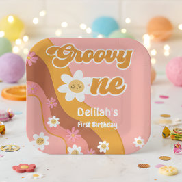 Groovy One Retro Vintag erster Geburtstag Pappteller