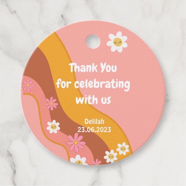 Groovy One Retro Vintager erster Geburtstag vielen Geschenkanhänger (Vorderseite)