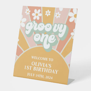 Groovy One Sonnenschein Erstes Geburtstags-Willkom Sockelschild