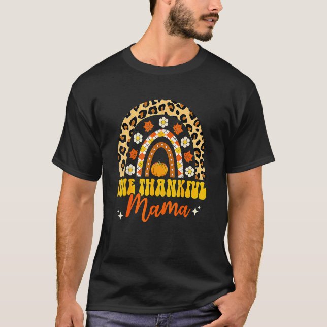 Groovy One Thankful Mama Rainbow Leopard Fall als T-Shirt (Vorderseite)