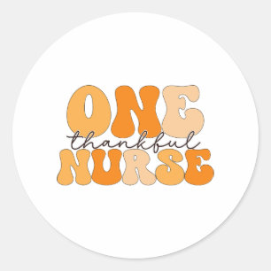 Groovy One Thankful Nurse Erntedank Runder Aufkleber