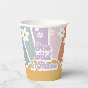 Groovy One Wild Three Retro Sonnenschein Regenboge Pappbecher