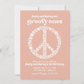 Groovy Ones 70er Pink Daisy 1. Geburtstag Party Einladung