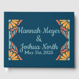 Groovy Orange Blume über Deep Blue Wedding Gästebuch