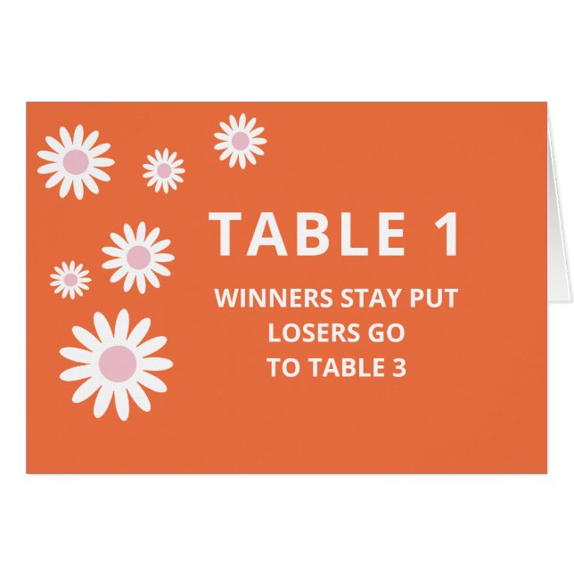 Groovy Orange Bunco Table Card für Tabelle 1 (Vorderseite (Horizontal))