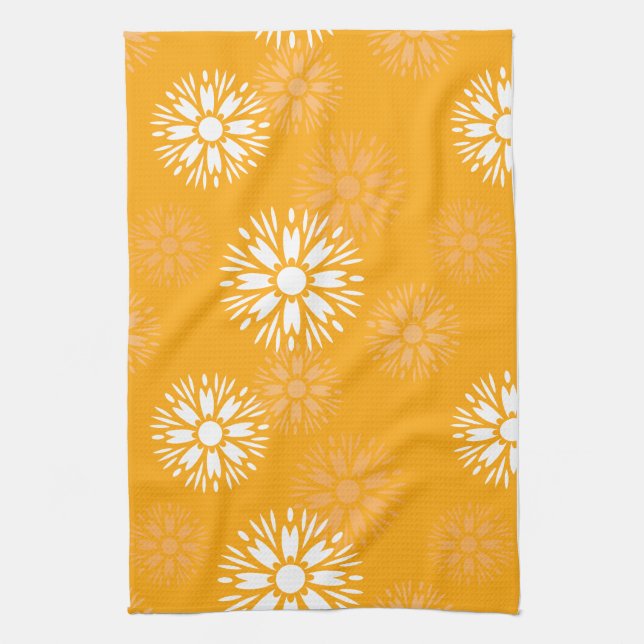 Groovy Orange Daisy Blume Retro Blumenmuster Geschirrtuch (Vertikal)