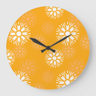Groovy Orange Daisy Blume Retro Blumenmuster Große Wanduhr