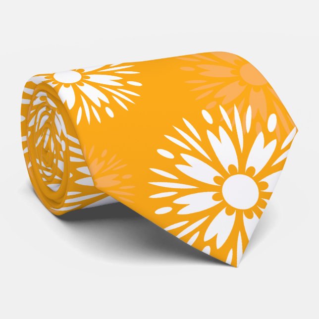 Groovy Orange Daisy Blume Retro Blumenmuster Krawatte (Gerollt)
