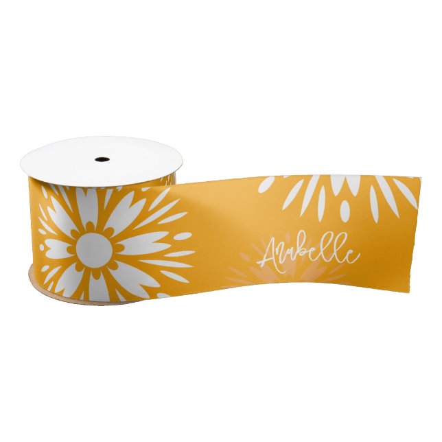 Groovy Orange Daisy Blume Retro Blumenname Satinband (Spule)