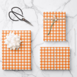 Groovy Orange Gingham Check Pattern Geschenkpapier Set