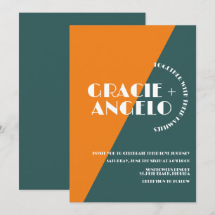 Groovy Orange Grüne Zweifarbig Hochzeitseinladung Einladung