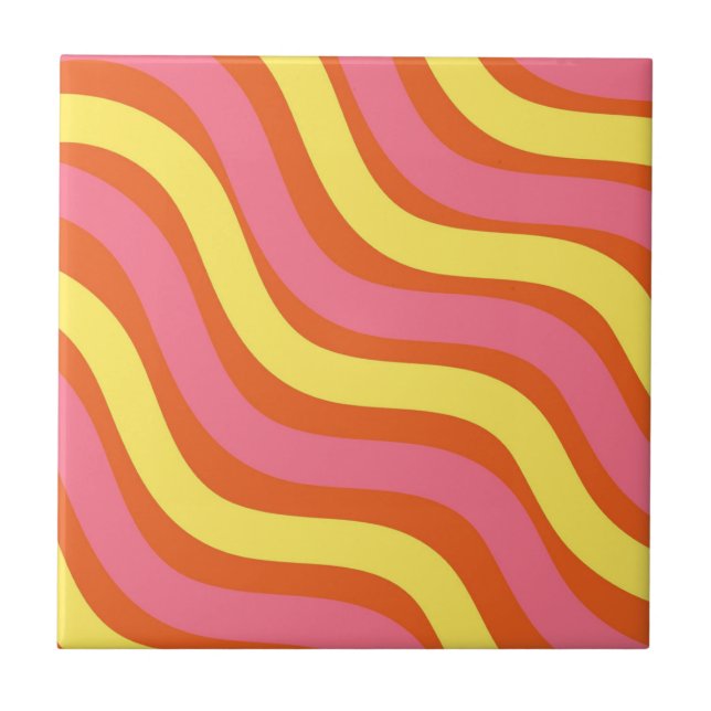 Groovy Orange Yellow Pink Wavy Stripe Moderne Zuha Fliese (Vorderseite)