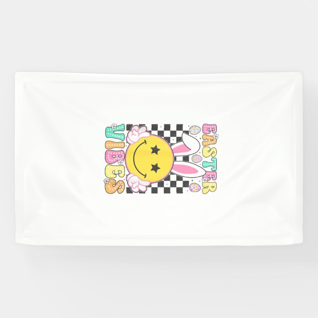 Groovy Oster Vibes Bunny Ostertag Lächeln Gesicht  Banner (Horizontal)