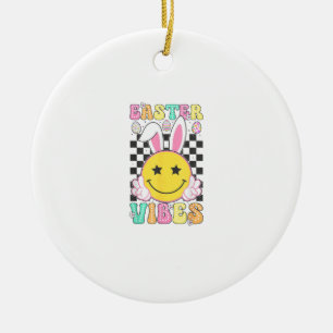 Groovy Oster Vibes Bunny Ostertag Lächeln Gesicht  Keramik Ornament